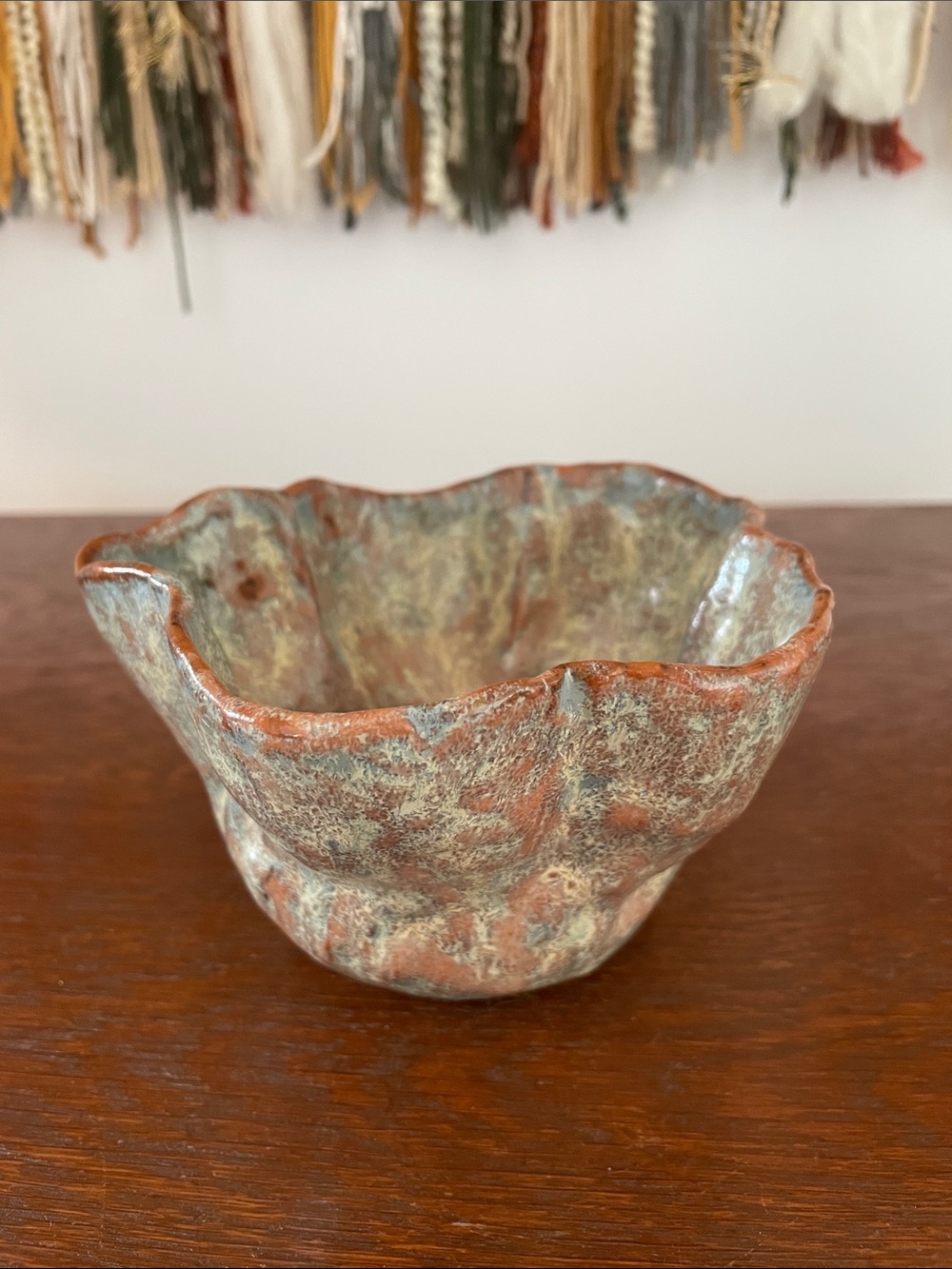 Handcrafted Ceramic Decorative Bowl in Rustic Terracotta and Green